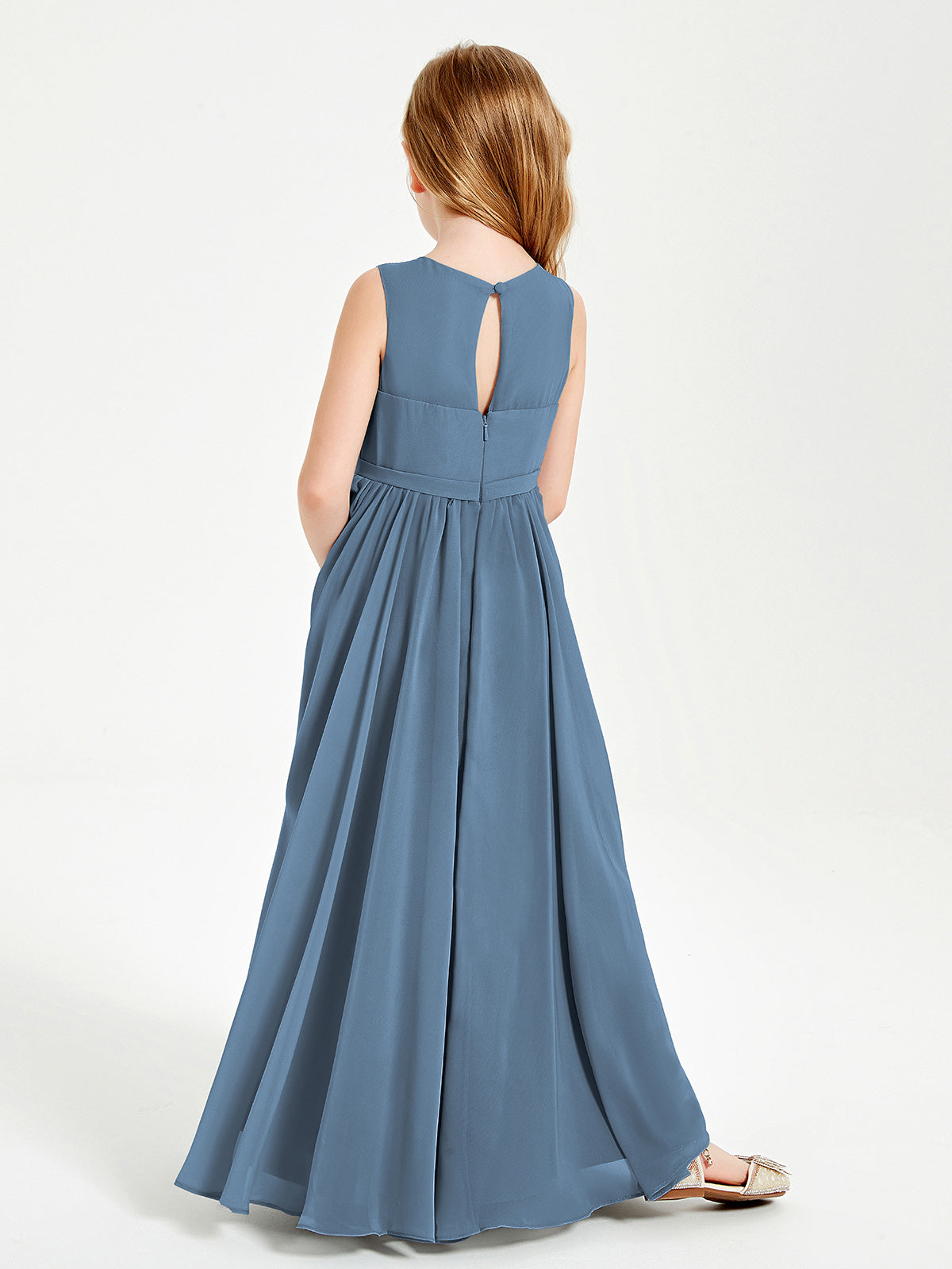 Chic Elegant Sleeveless Dresses for Junior Bridesmaids Slate Blue